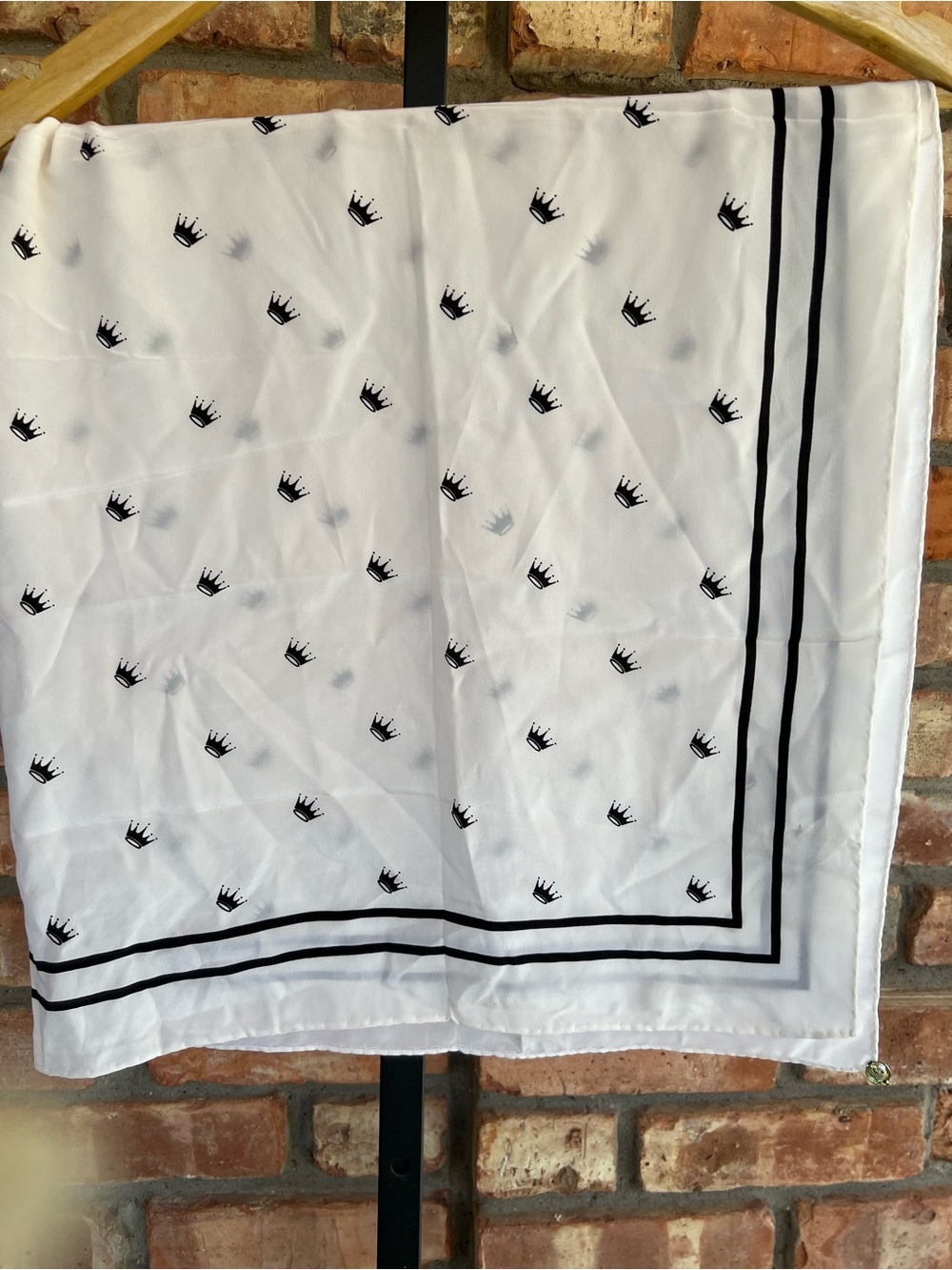 White Crown-Print Women’s Scarf with Black Trim. Made exclusively for Hallmark